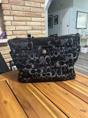 Coach Black & Charcoal Signature Optic Diaper Bag Tote